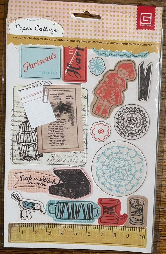 Basic Grey Designer Chipboard Real Thick & Sticky Chip Stickers 4pgs