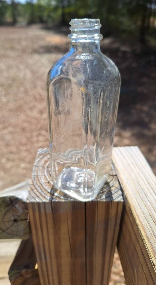 Vintage SQUARE Rounded Clear GLASS Bottle 5 1/2" Tall