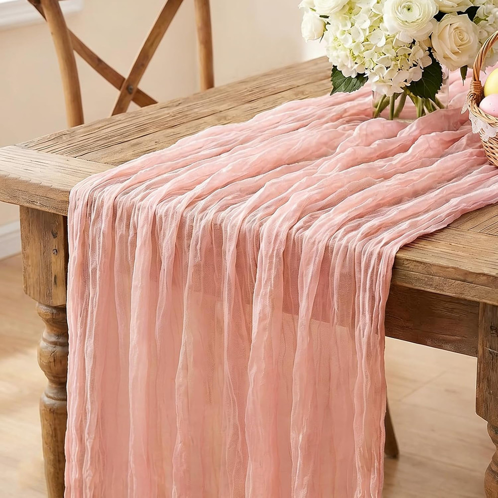 Pink Cheesecloth Table Runner, 10FT Dusty Pink Boho Gauze Table Runner for Sprin