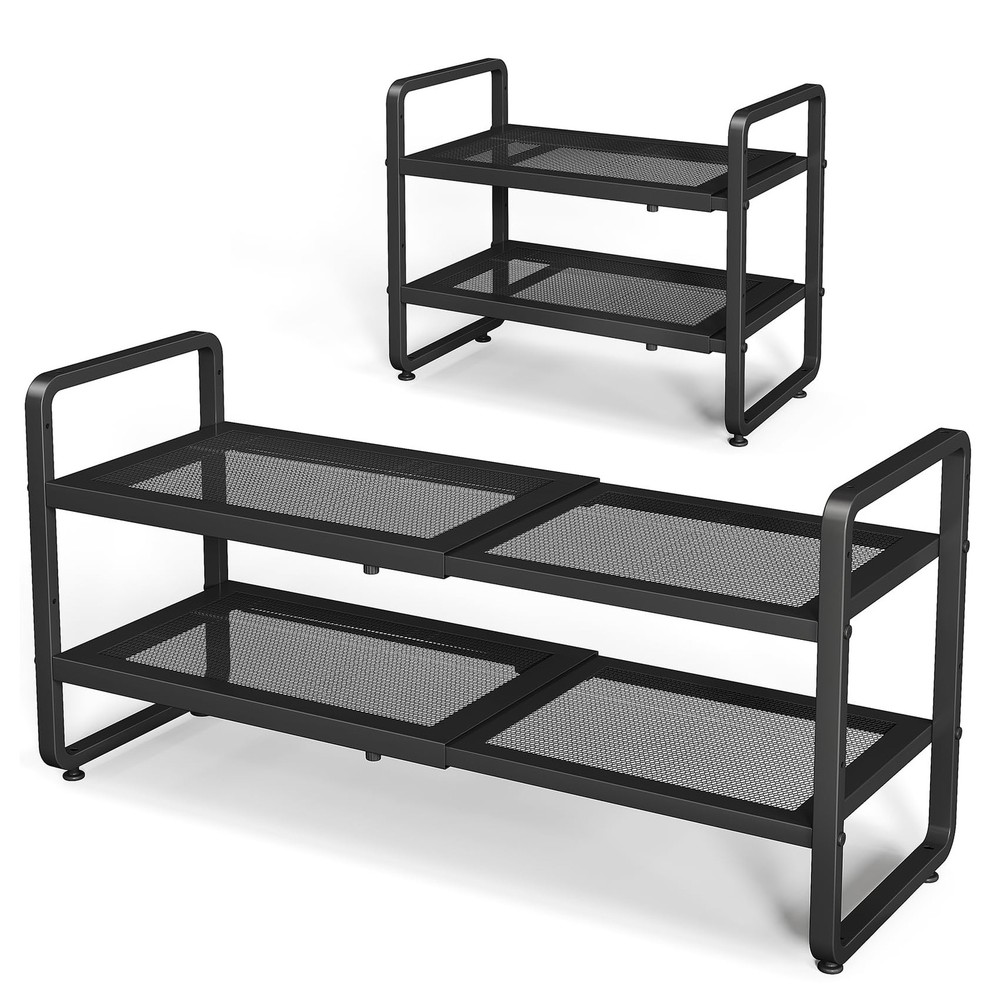 SNTD Shoe Rack - Expandable Organizer for Closet, 2-Tier, Black
