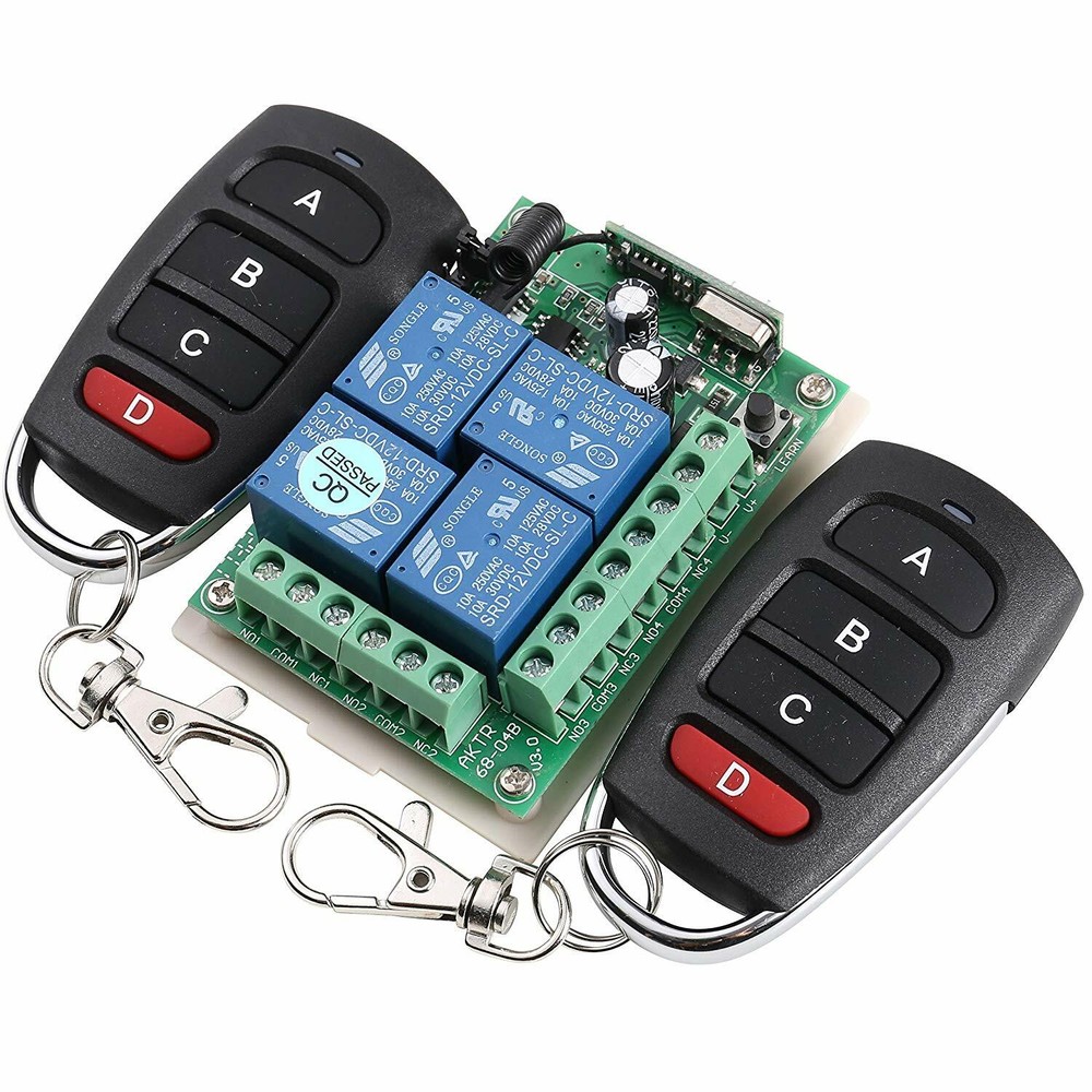 Wireless DC12V 4-Channel Remote Control Receiver Switch with Transmitters