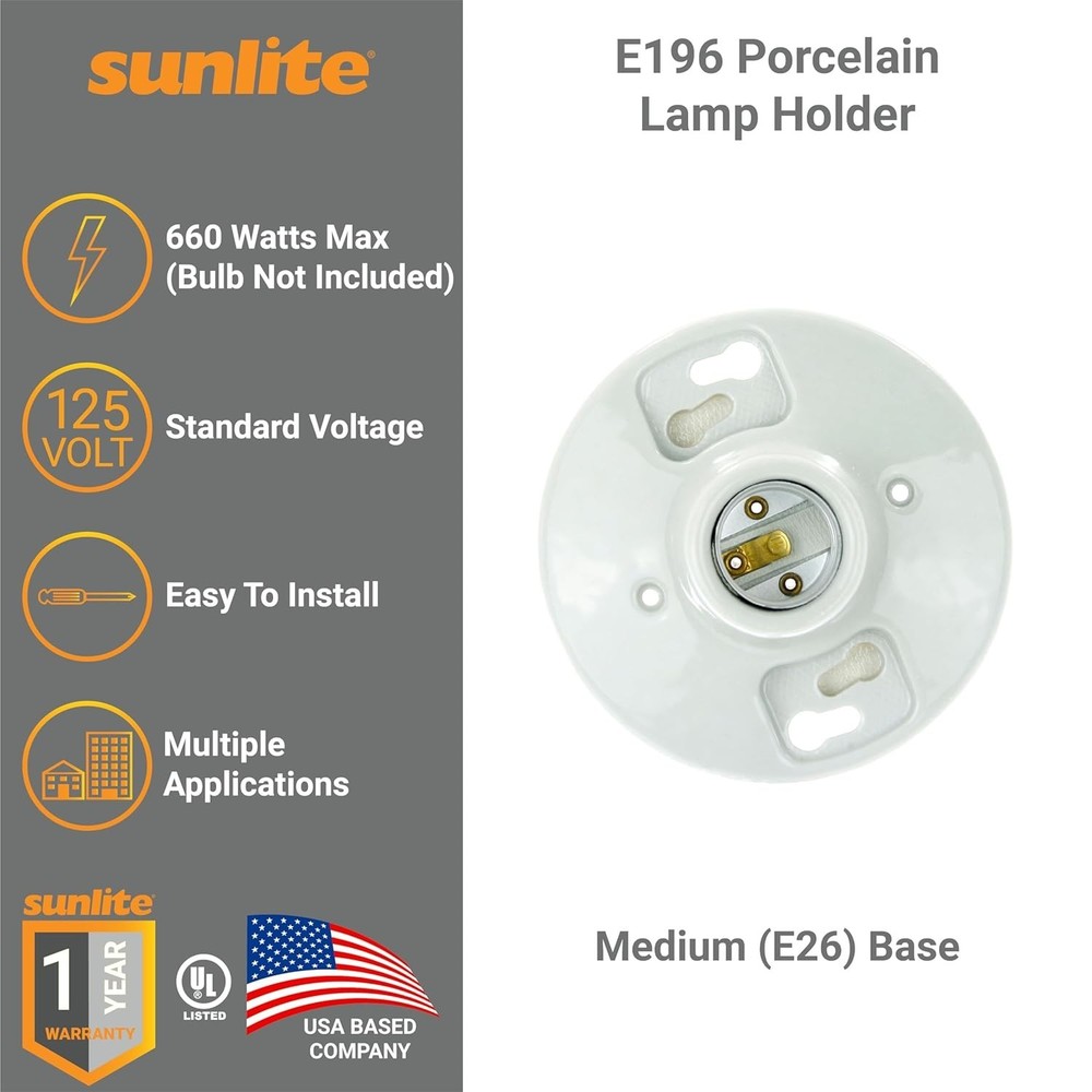 Medium Base E26 Porcelain Lamp Holders for 3.25” & 4” Junction Boxes - 6-Pack