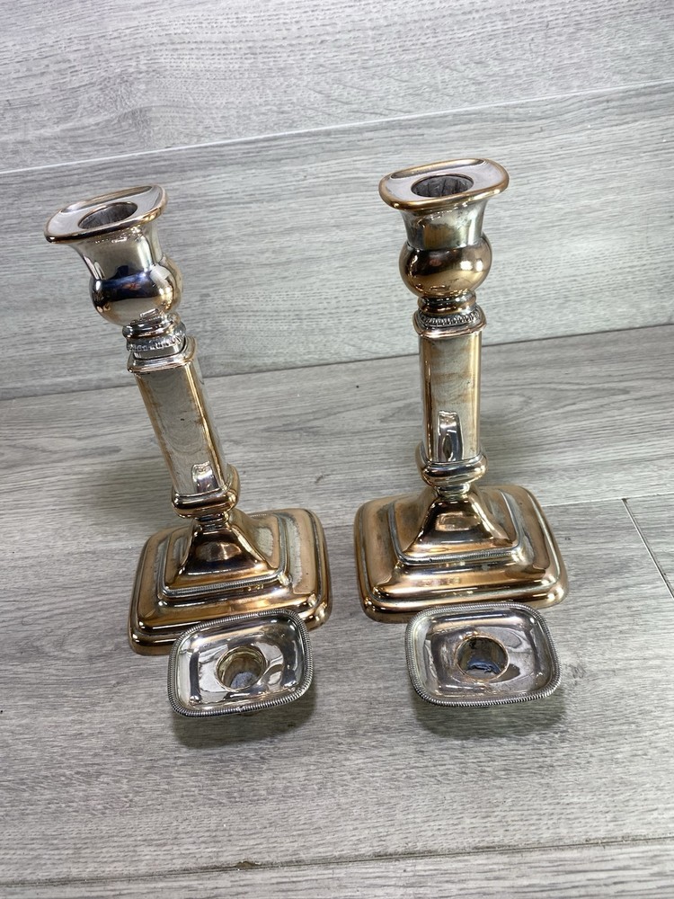 Pair 19th c. Old Sheffield Silver Plate on Copper Telescoping Candlesticks
