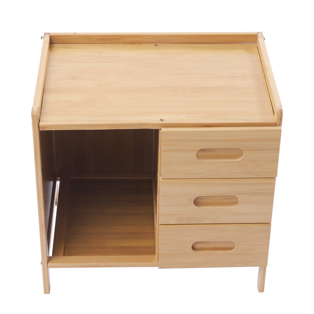 3 Drawers Bamboo Bedside Table Storage Box Bedroom End Side Table Large Capacity
