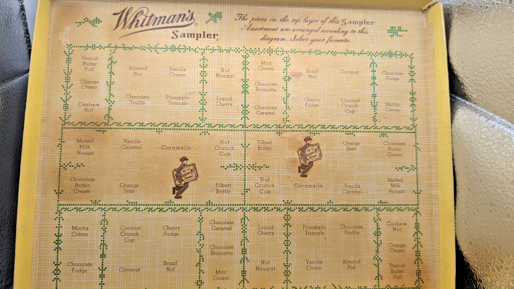 Vintage Whitman's Chocolates Sampler Empty Box Cross Stitch w Inserts 9"x11"x2"