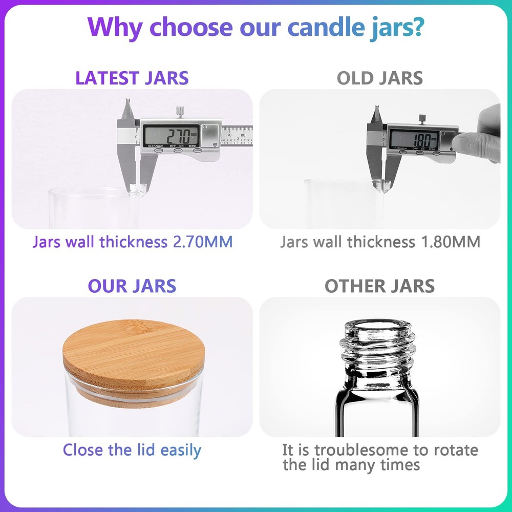 20 PCS Empty Candle Jars Lids Bulk Candle Making Kit Storage Containers DIY