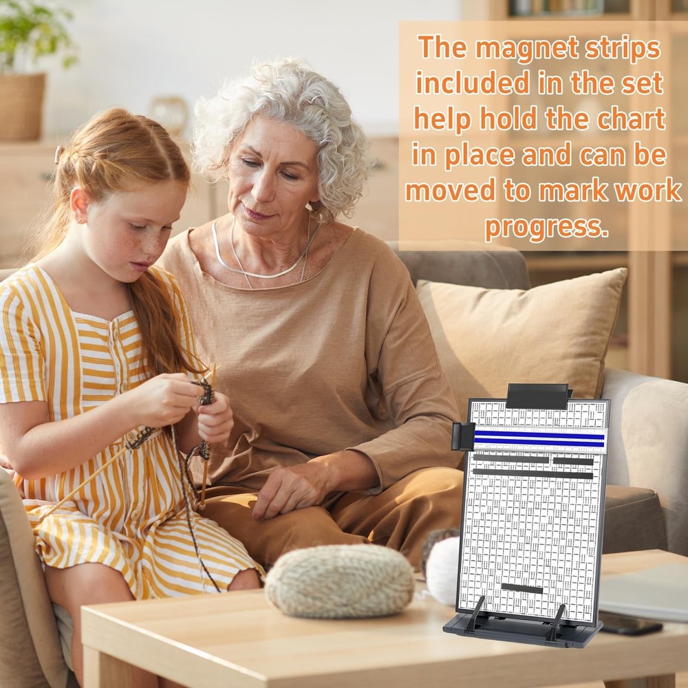 Knitting Pattern Holder with 4 Replacement Black Magnets, Knitting Chart Keep...