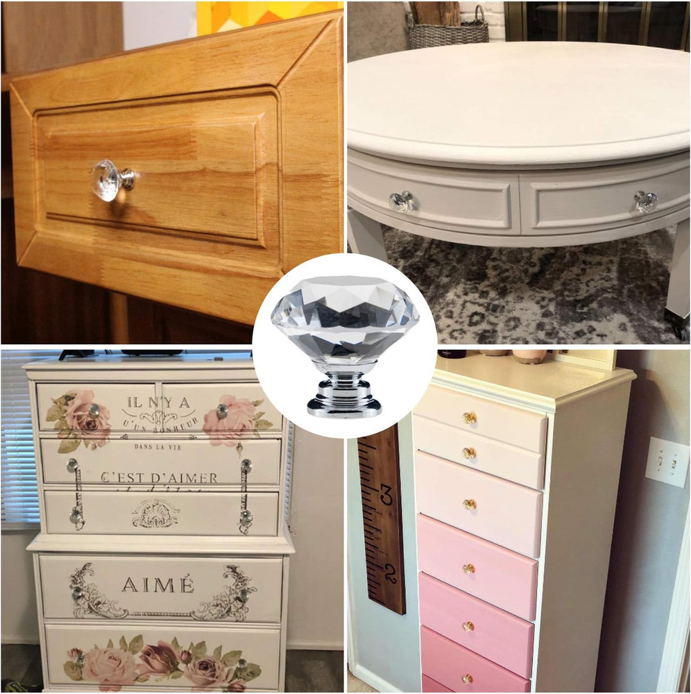 12 Pack Drawer Knobs Diamond Shaped Crystal Glass 30mm Cabinet Knobs Pull Handle