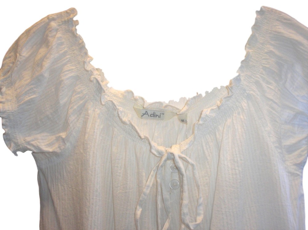 Adini 100% Cotton White Elastic Boho Peasant Blouse