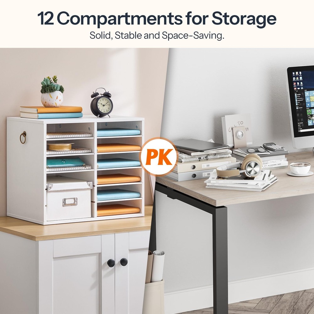 HOOBRO 12-Comp. Literature Organizer, Adjustable Office Mailbox