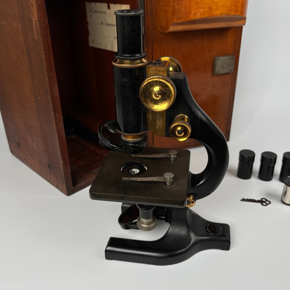 Spencer Buffalo Microscope Monocular + 3 Objectives & Case circa 1918 Antique