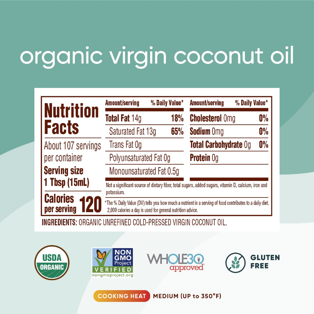 Aceite de coco orgánico virgen sin refinar, 54 fl oz