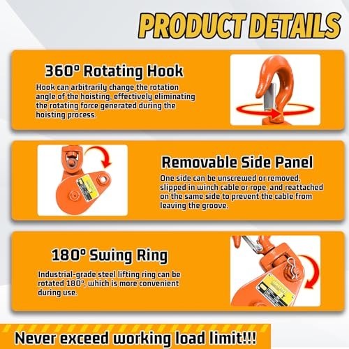 Snatch Block with Hook | 3" Sheave for 3/8" Inch Wire Rope