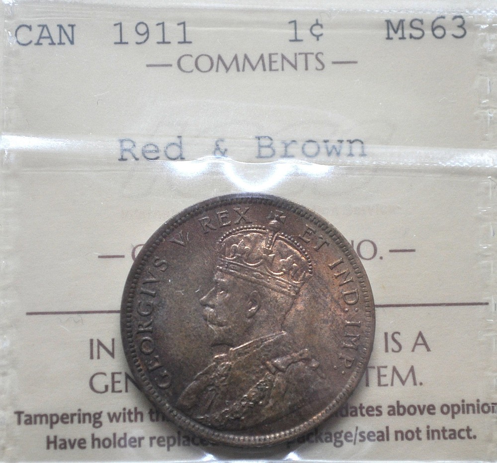 1911 Canada One Cent ICCS graded MS-63 rb