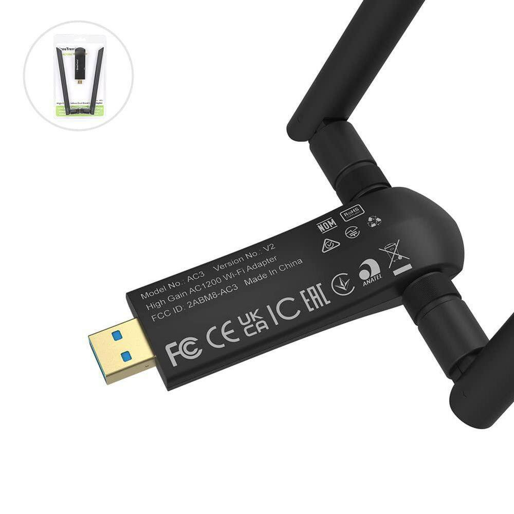 USB Wifi Adapter Network Adapter Black 1-Pack 1200Mbps Long Range Wireless Adapt