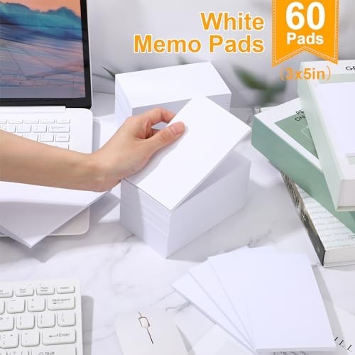 60 Pack Blank Memo Pads 3x5 Inch - White Writing Notepad for Grocery Lists, Note