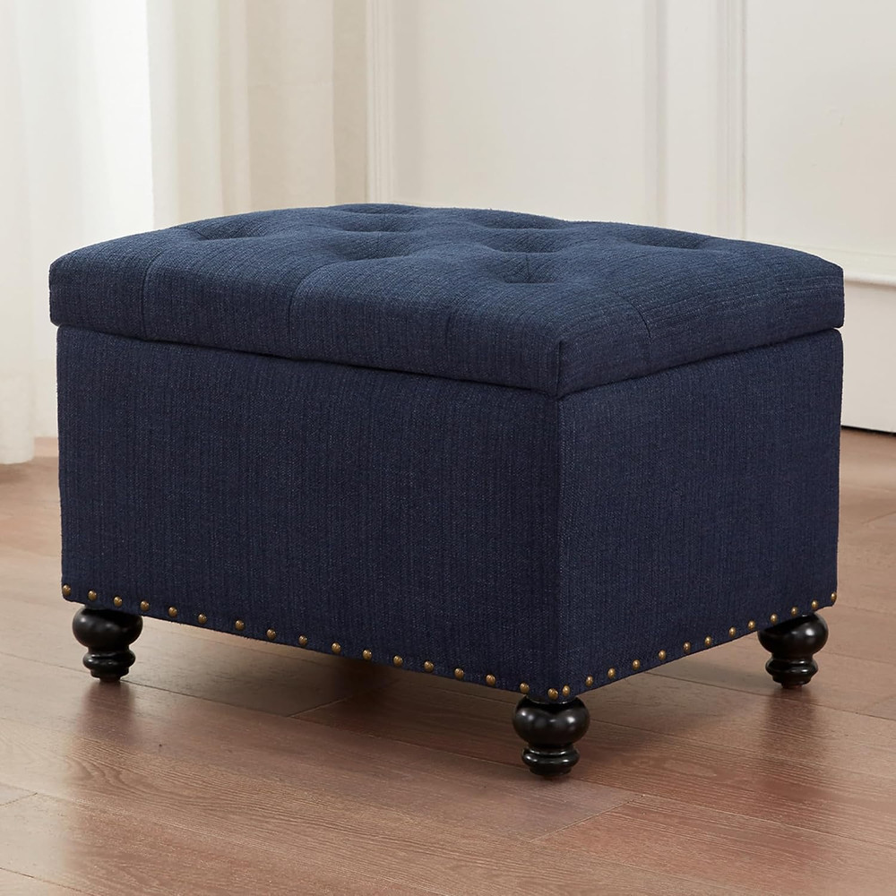 Small Ottoman with Storage, Upholstered Button Tufted Bench, 24" Rectangle Stora