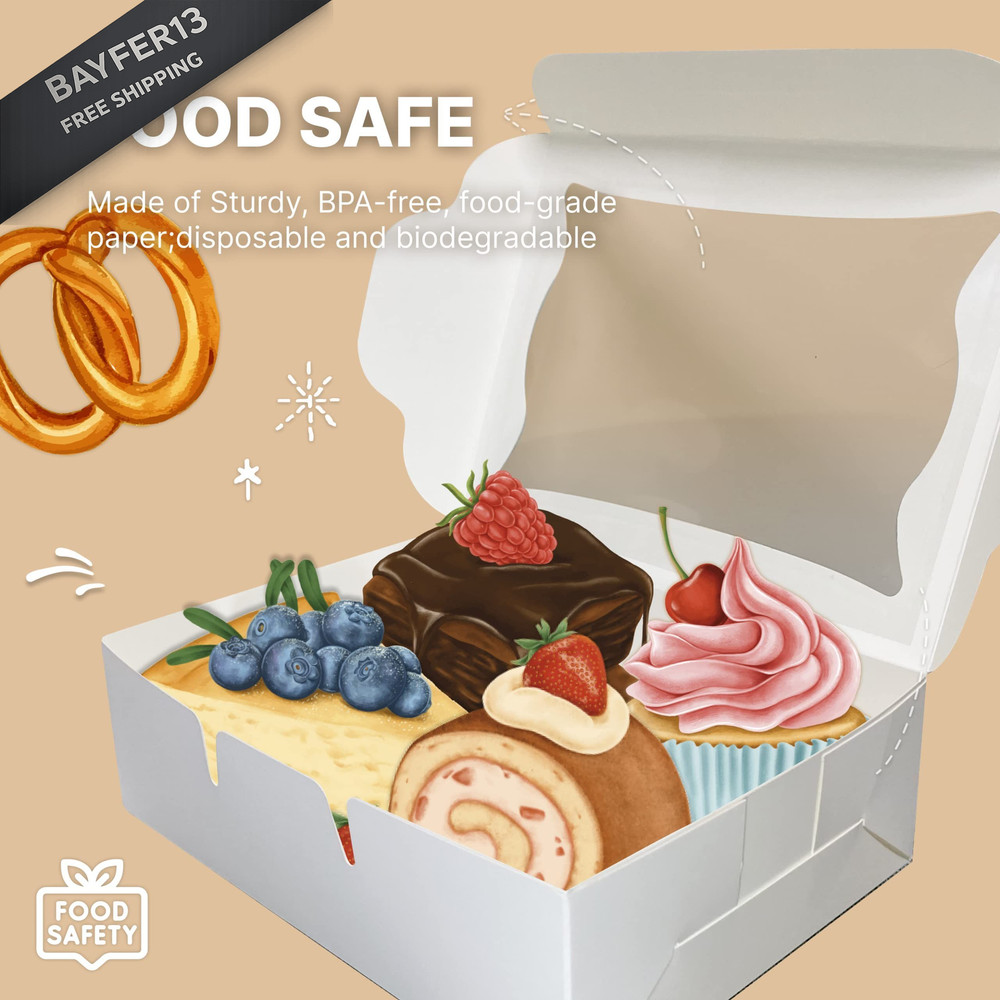Bubbley White Paper Bakery Boxes - 25-Pack Pastry with 25 Pack,