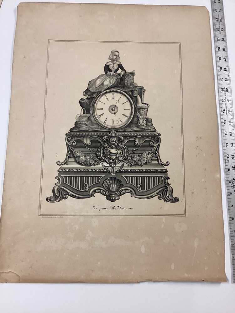 3 Large Antique Clock Lithographs No Other Examples Found