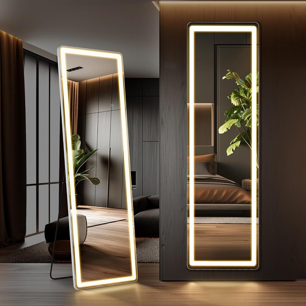 Mirror Full Length Standing Mirror with LED Lights Lighted Floor Standing Mirror