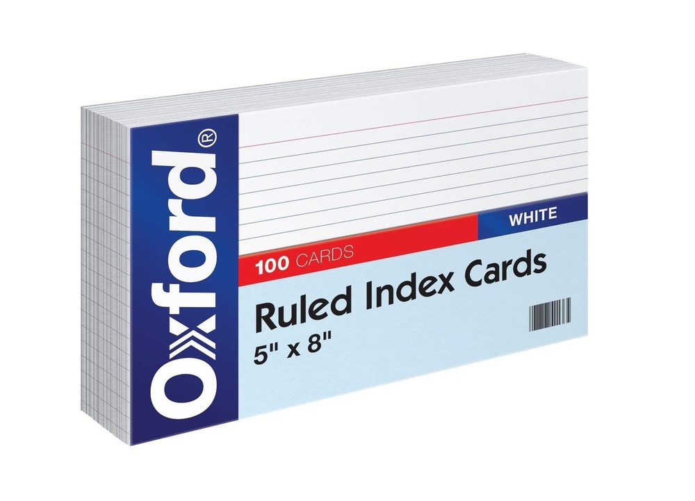 Ruled Index Cards 5 x 8 White 100/Pack