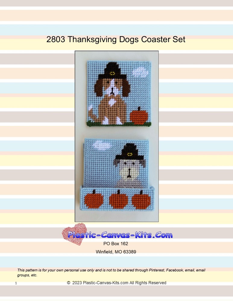 Thanksgiving Cats Coaster Set-Plastic Canvas Pattern or Kit