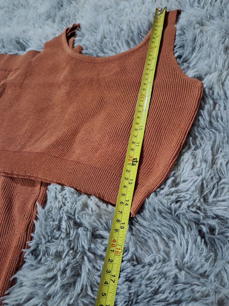 Shein 3 Piece Ribbed Acrylic Knit Set Size M Rust BNWT