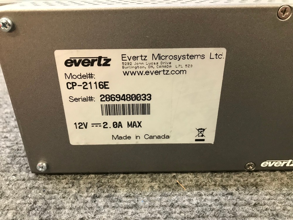 Evertz Microsystems LTD. CP-2116E System Control Panel, Touchscreen (For Parts)