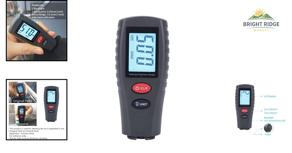 Portable Paint Thickness Tester for Automotive Use with Data Hold Function