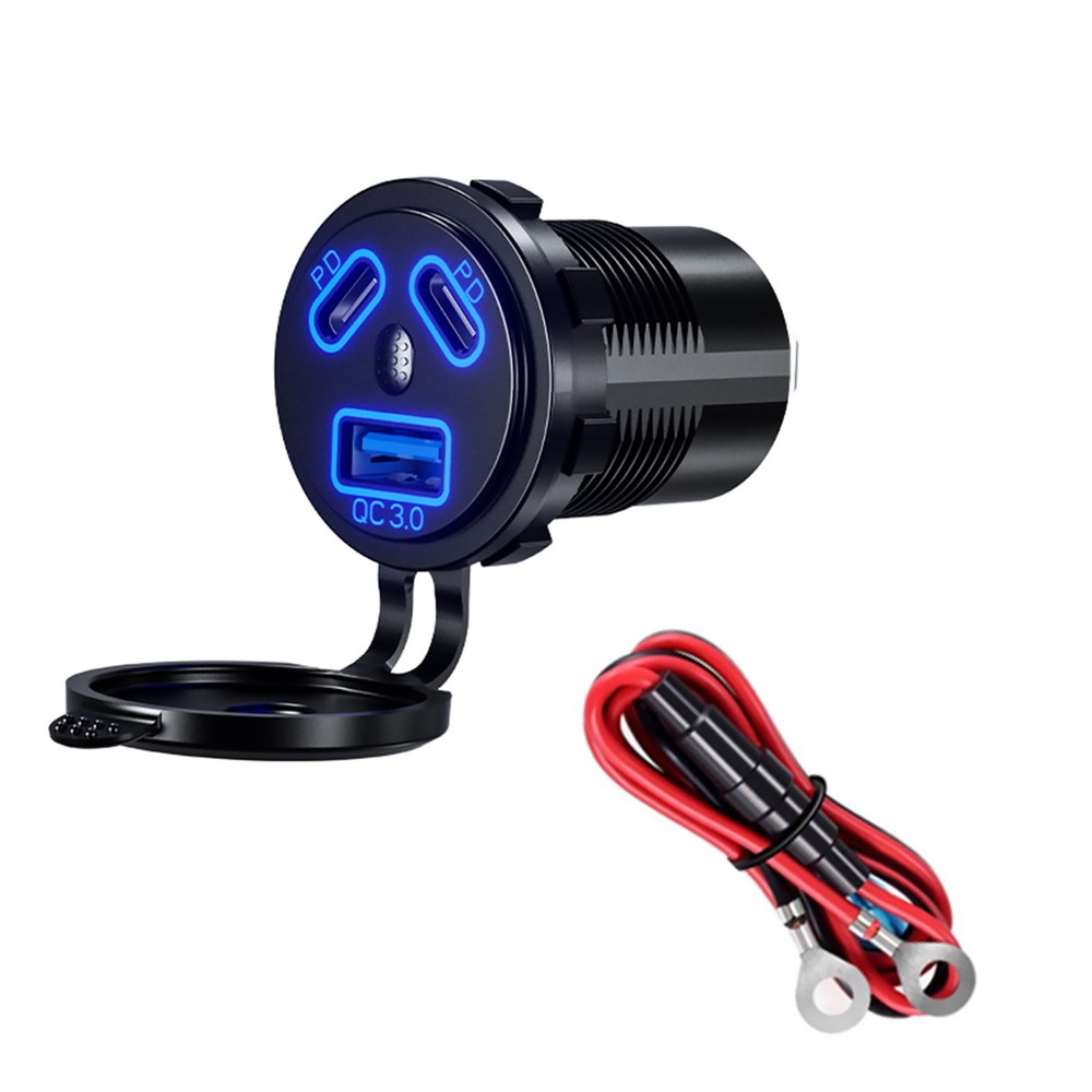 Dual PD+QC 3.0 USB Port Car Cigarette Lighter Socket Plug LED Indicator Black