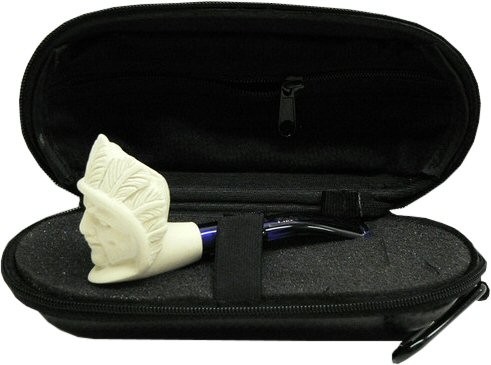 Imported Miniature Meerschaum Pipe - NATIVE CHIEF w/ Case, WindCap & Pipe Clnrs