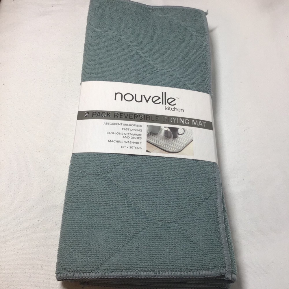 NOUVELLE KITCHEN DRYING MATS (2) reversible BLUE 15 X 20 MICROFIBER NIP