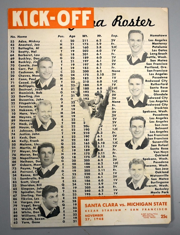 Santa Clara vs Michigan State November 27th 1948 Official Game Program
