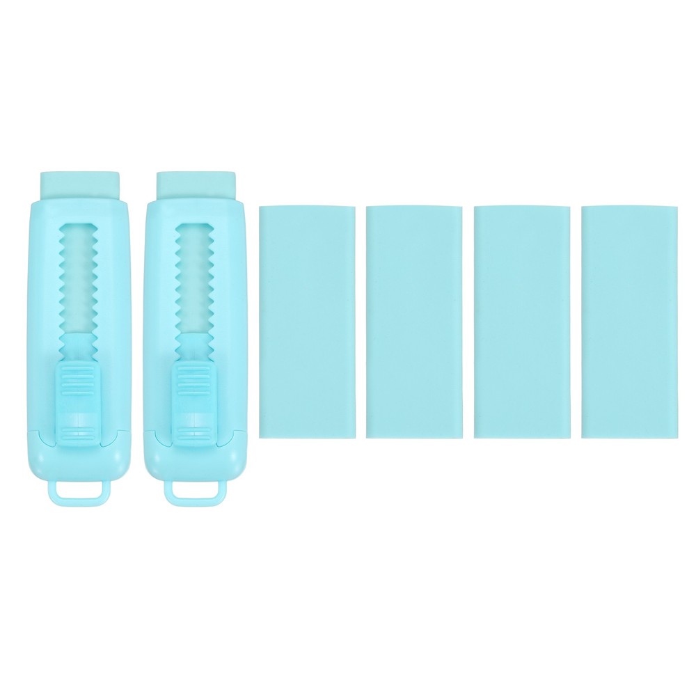 2+4Pack Erasers, Sliding Retractable Eraser Push Pull Cute Pencil Erasers, Blue