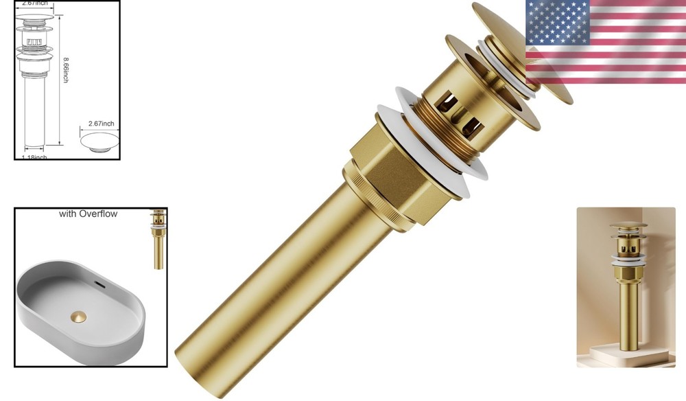 Robust Gold Bathroom Sink Drain with Overflow, Easy Installation & Strainer