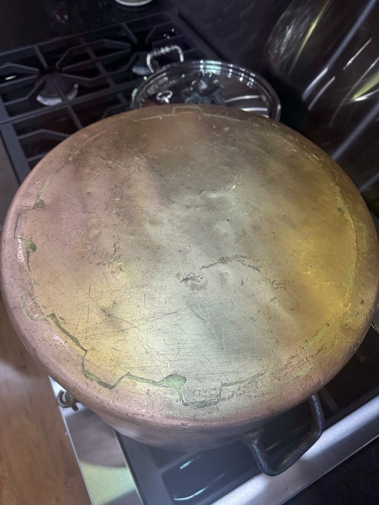 Massive Antique Wrought Iron Handle Copper Pot 15”