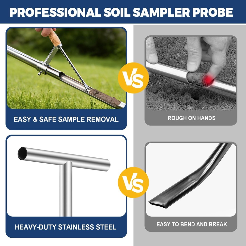 36 Inch Soil Sampler Probe, Stainless Steel Soil Core Sampling Tool with T-Ha...