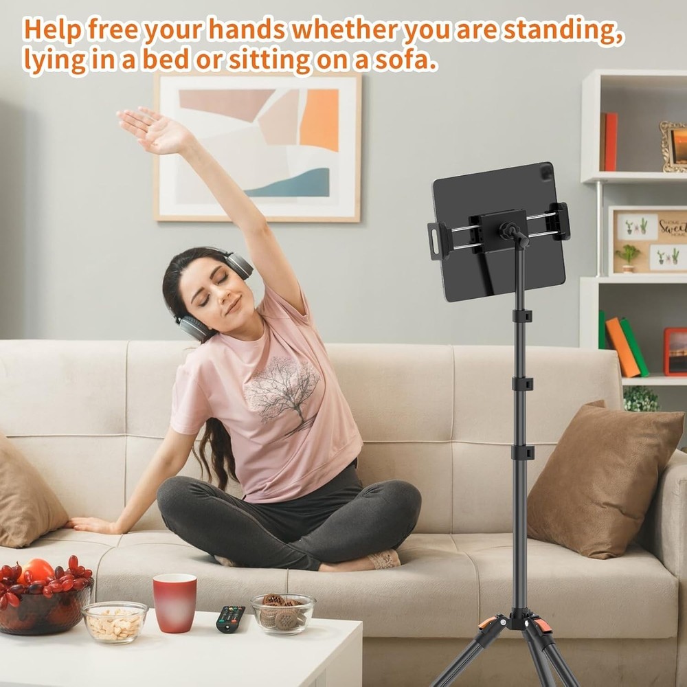 Stable 72" Height Adjustable Tablet Tripod for Streaming and Recording