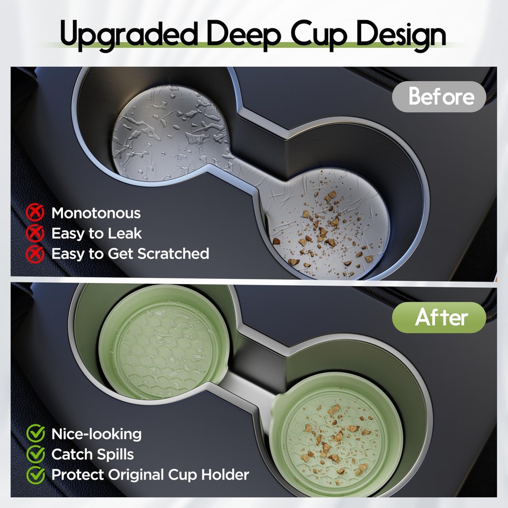 Universal Waterproof Non-Slip Car Cup Holders - 2 Pack Tea Green