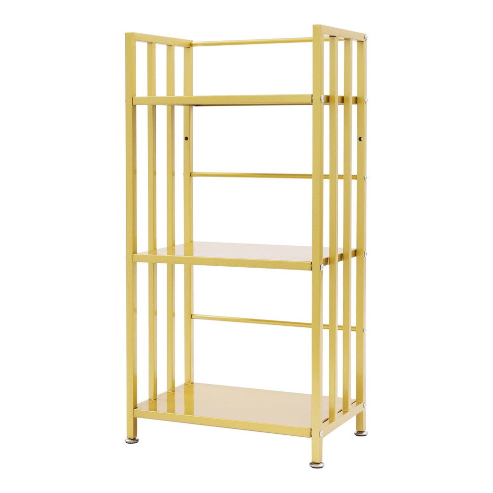 Open Shelf Bookcase, 3-Tier Display Rack, Gold, Baking Paint, Floor Mount