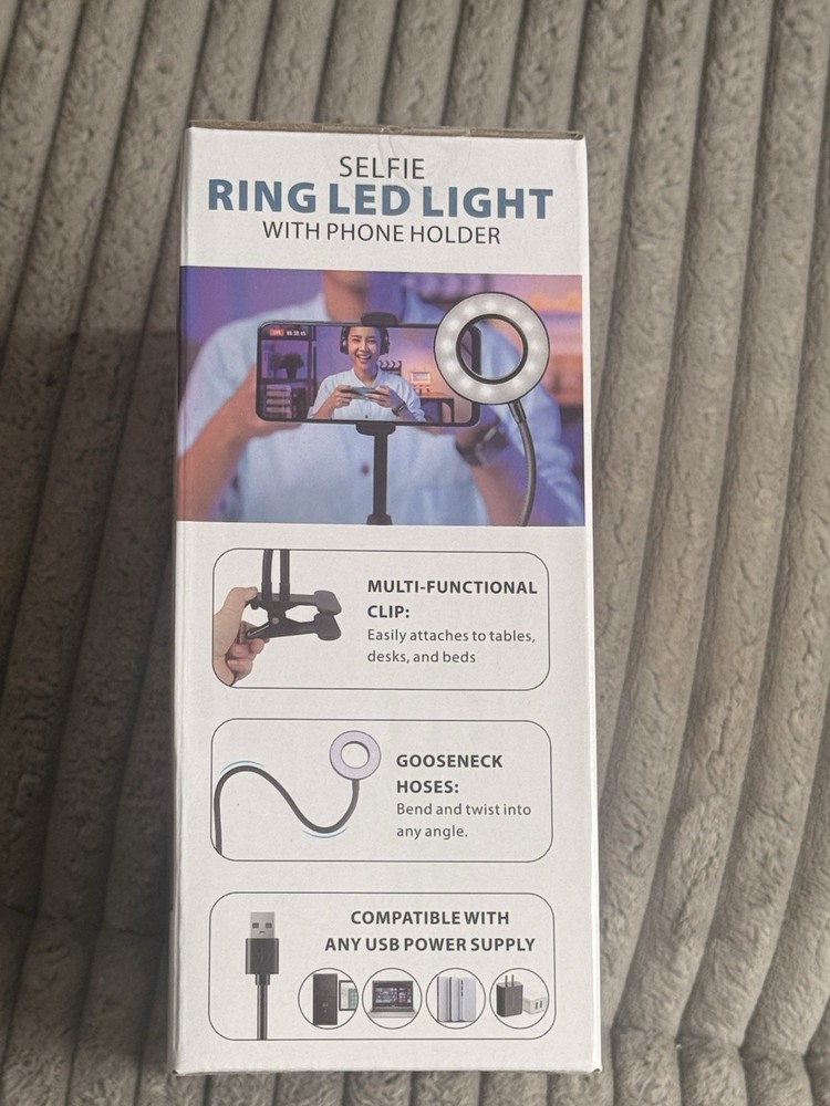 SELFIE RING LED LIGHT WITH A PHONE MOUNT AND USB CHARGING