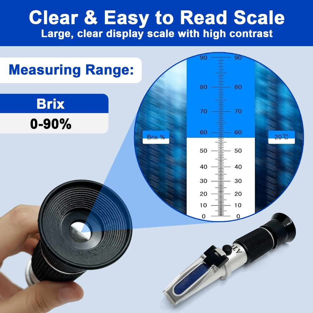0–90% Brix Refractometer with ATC, High-Accuracy Ultra-Wide Range Sugar Teste...