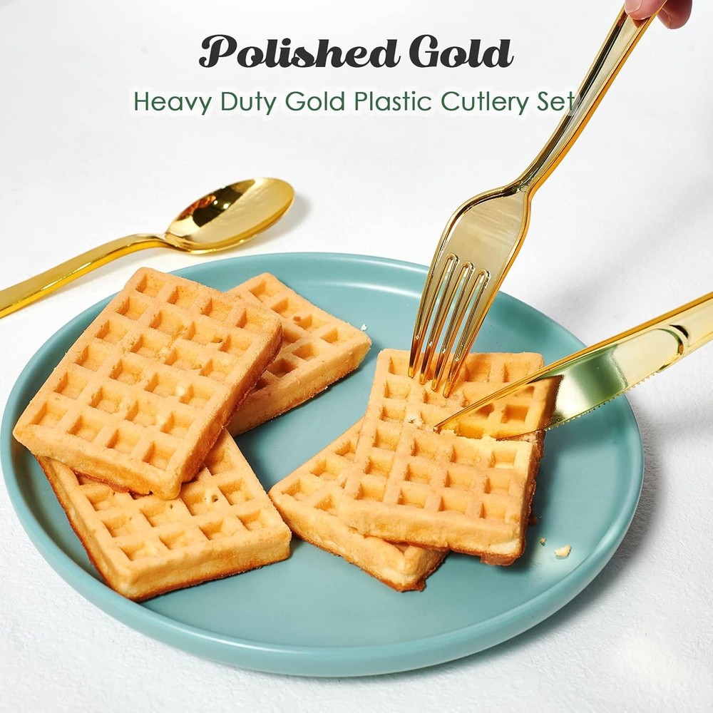 FOCUSLINE 75 Pack Gold Plastic Silverware Disposable Cutlery