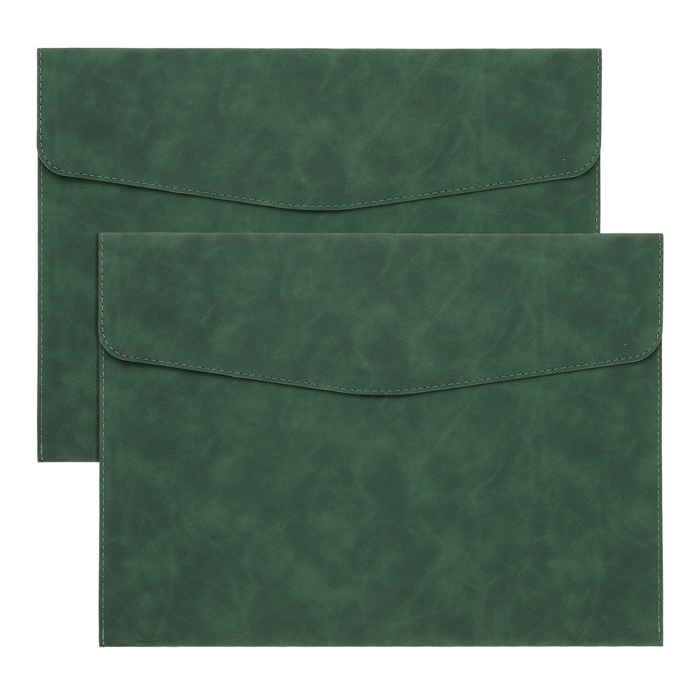 PU Leather A4 File Folder, 2Pcs Document Holder Filing Organizer, Green