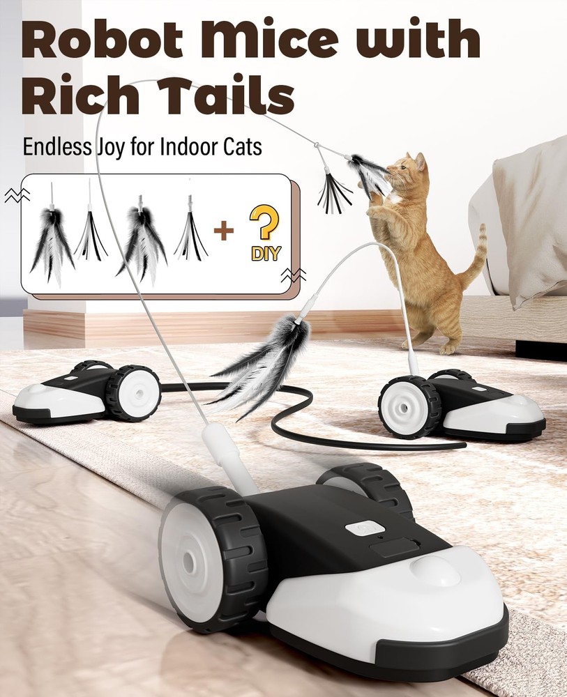 3-in-1 Interactive Cat - 2-Speed Automatic Moving Cat Toys Play with 2pcs Han...