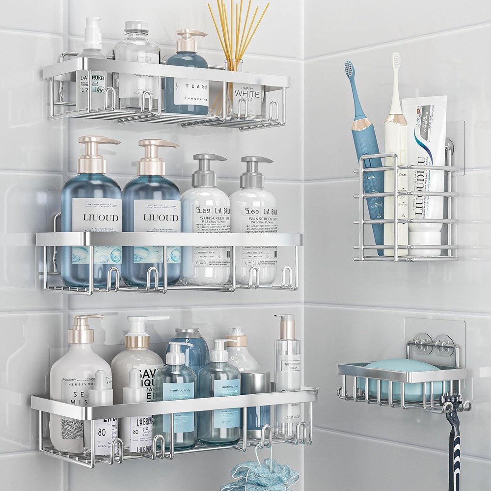 5 Pack Shower Caddy Organizer Rack Shelf Inside Shower Adhesive Bathroom Wall