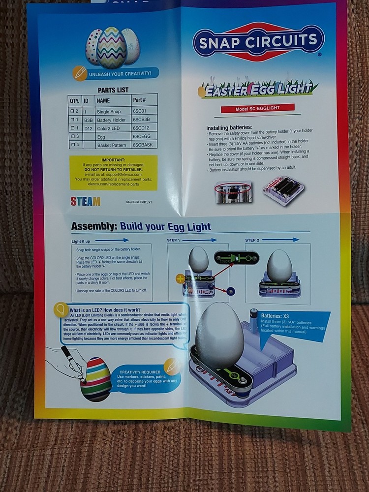 Snap Circuits Easter Egg Light Kit STEM Decorate Illuminated Basket Stuffers