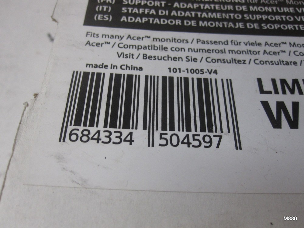 HUMANCENTRIC VESA MOUNT ADAPTER BRACKET 101-1005-V4 for Acer Monitors