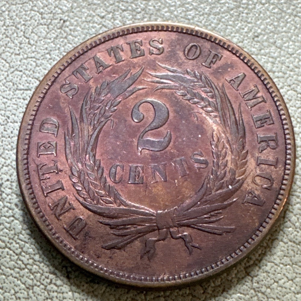 1866 US UNION SHIELD Copper Two Cents - 2 Cent Piece - Great Condition