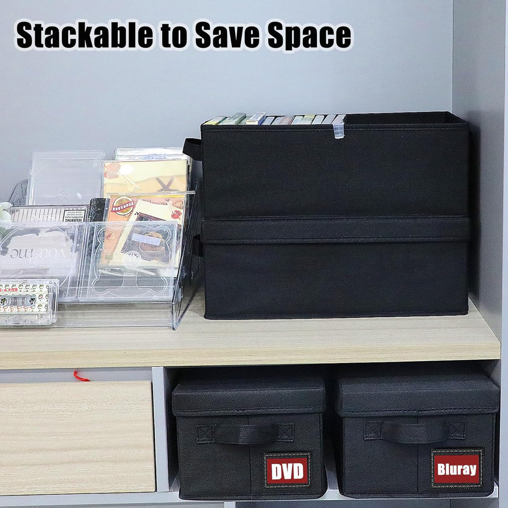 DVD Storage Boxes, 6P Larger DVD Storage Cases with Lid, Stackable Fabrics Media